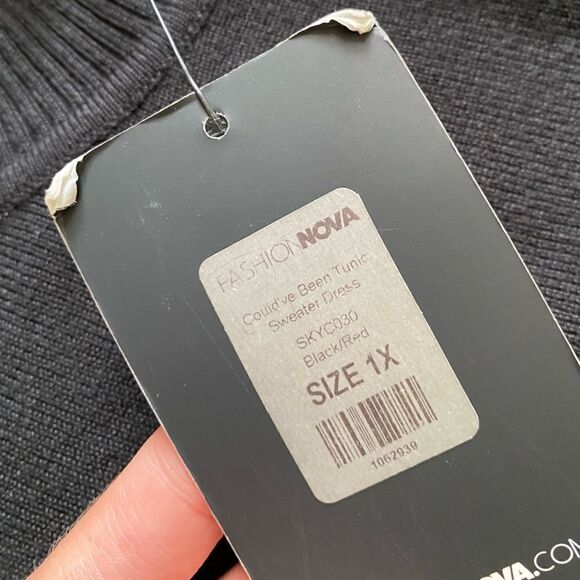 Fashion Nova Sweater Dress Champ New Heavy Long Sleeve Womens Size 1X Black Red - Picture 8 of 10